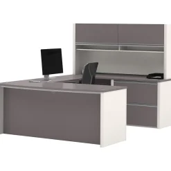 Bestar Connexion Collection 71" U-Shaped Desk with Oversize Pedestal and Hutch, Sandstone/Slate (93863-59)