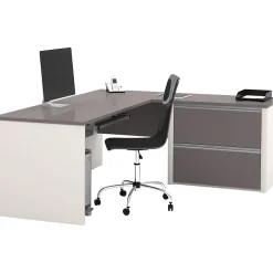 Bestar Connexion Collection 71"W L-Shaped Desk with Oversize Pedestal, Sandstone and Slate (93862-59)
