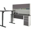 Bestar Connexion 72"W L-Desk with Hutch & Electric Height-Adjustable Desk, Slate/Sandstone (93886-59)