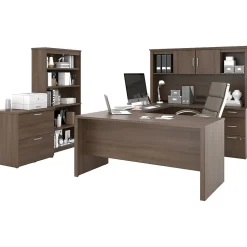 Bestar Logan 66" U-Shaped Executive Desk with Hutch, Lateral File Cabinet, and Bookcase, Antigua (46851-52)