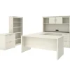 Bestar Logan 66" U-Shaped Executive Desk with Hutch, Lateral File Cabinet, and Bookcase, White Chocolate (46851-31)