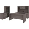Bestar Logan 66" U-Shaped Executive Desk with Hutch, Lateral File Cabinet, and Bookcase, Bark Grey (46851-47)