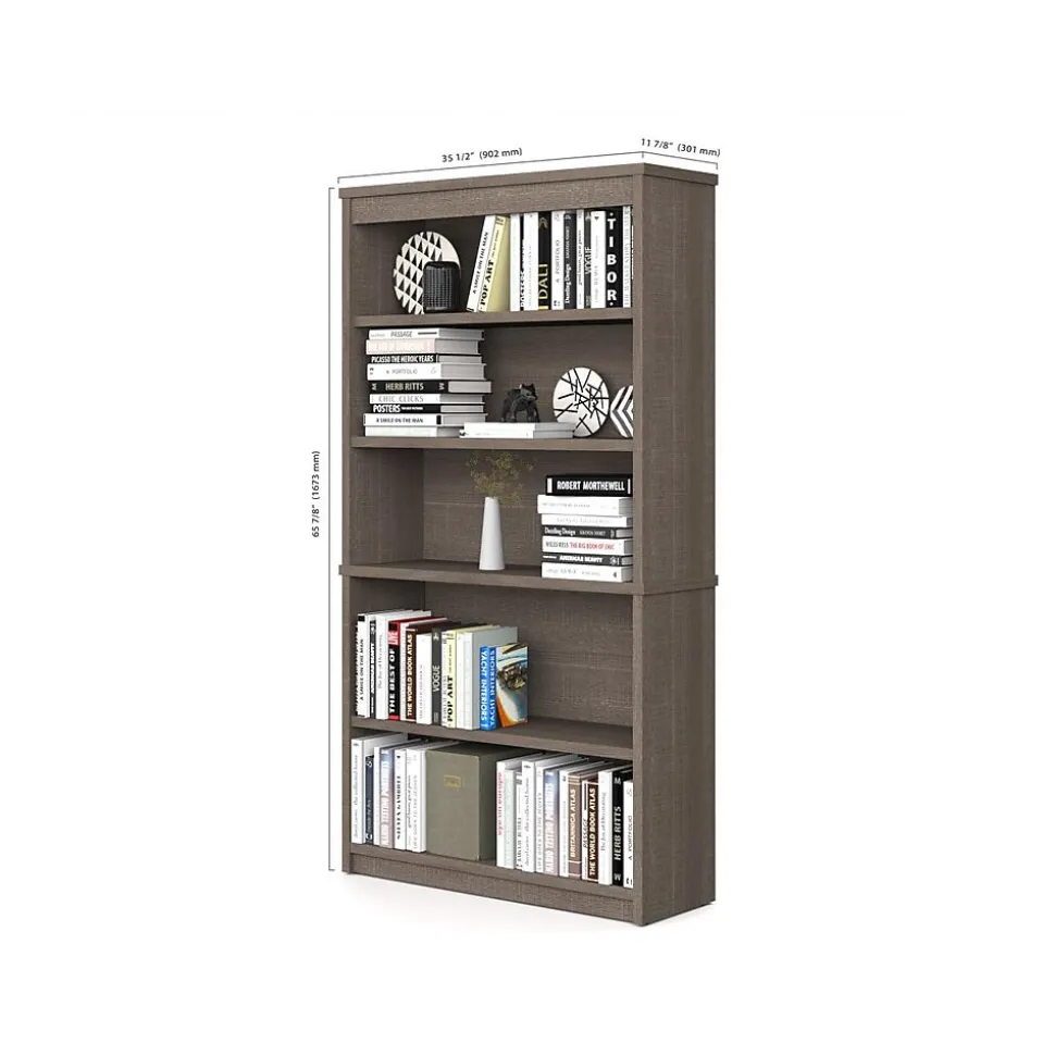 Bestar Logan 66" U-Shaped Executive Desk with Hutch, Lateral File Cabinet, and Bookcase, Bark Grey (46851-47)