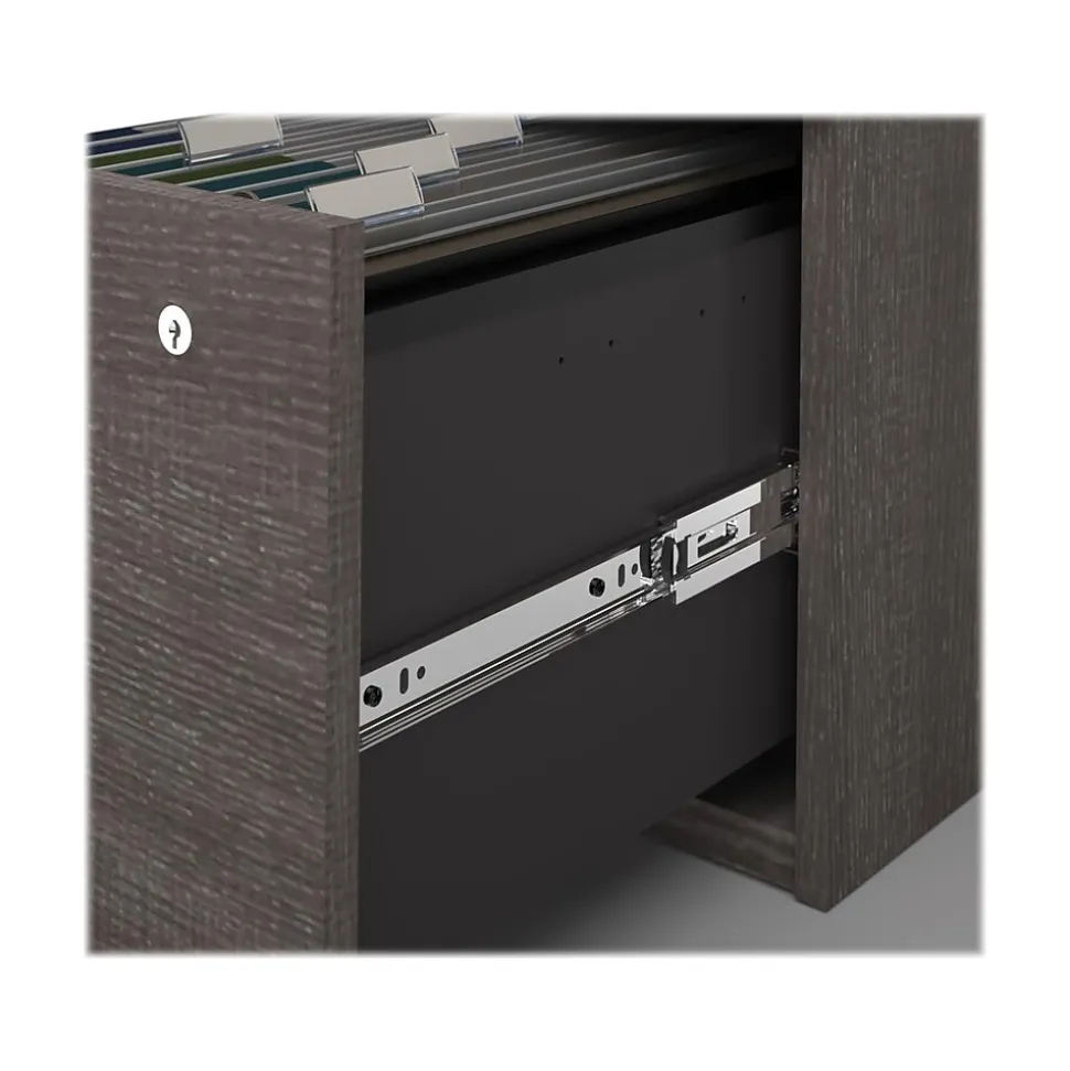 Bestar Logan 66" U-Shaped Executive Desk with Hutch, Lateral File Cabinet, and Bookcase, Bark Grey (46851-47)