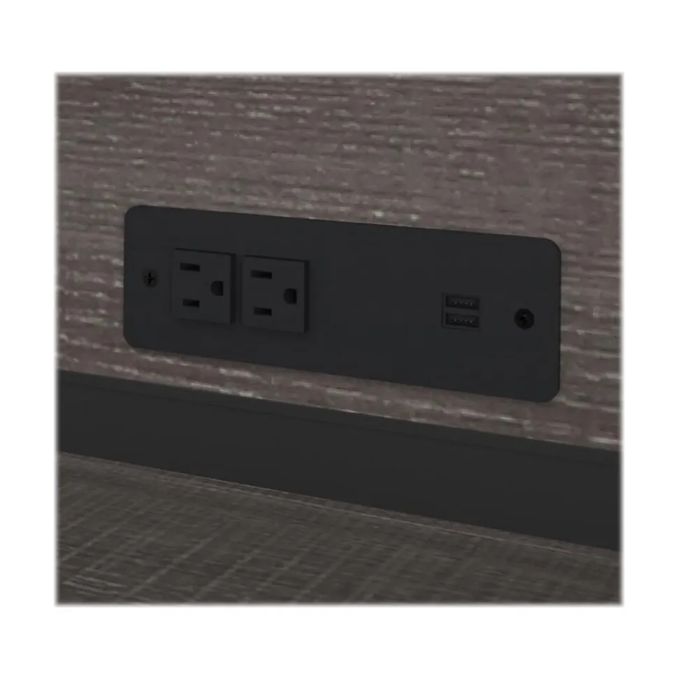 Bestar Logan 66" U-Shaped Executive Desk with Hutch, Lateral File Cabinet, and Bookcase, Bark Grey (46851-47)