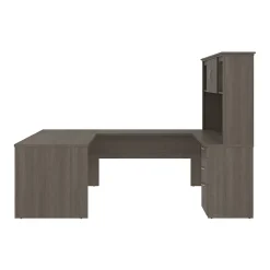 Bestar Logan 66"W U or L-Shaped Executive Office Desk with Pedestal and Hutch, Bark Grey (46410-47)