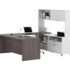 Bestar Pro-Linea 71" U-Desk with Hutch, White/Bark Grey (120880-47)