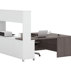 Bestar Pro-Linea 71" U-Desk with Hutch, White/Bark Grey (120880-47)