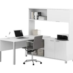 Bestar Pro-Linea 71"W L-Desk with Hutch, White (120864-17)