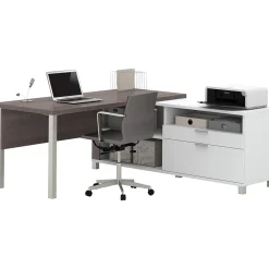 Bestar Pro-Linea 71"W L-Desk, White & Bark Grey (120883-47)