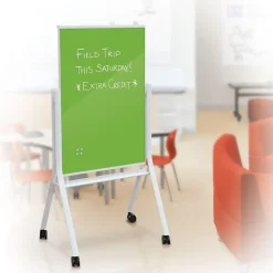 Best-Rite Visionary Curve Colored Glass Whiteboard Easel White Frame Green Glass 47.24