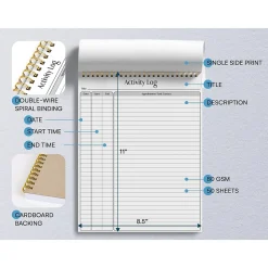 Better Office Activity Log Notepad, 8.5" x 11", Project-Ruled, White/Black, 50 Sheets/Pad (25826)