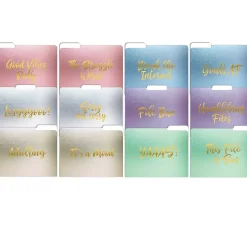 Better Office Gold Foil Popular Sayings Heavyweight File Folders, 1/3-Cut Tab, Letter Size, Assorted Colors, 12/Pack