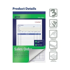 Better Office 2-Part Carbonless Sales Order Book, 5.44" x 8.44", 50 Sets/Book, 3 Books/Pack (66103-3PK)