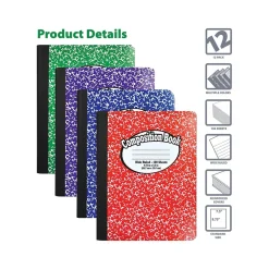 Better Office 1-Subject Composition Notebooks, 7.5" x 9.75", Wide Ruled, 100 Sheets, Assorted Colors, 12/Pack (25212-12PK)