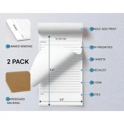 Better Office To-Do List Notepad, 5.5" x 8.5", Ruled, White, 50 Sheets/Pad, 2 Pads/Pack (25834-2PK)