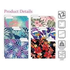 Better Office Tropical Floral Heavyweight File Folders, 1/3-Cut Tab, Letter Size, Assorted Colors, 12/Pack (80018-12PK)