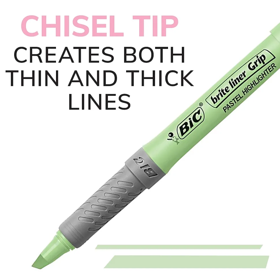 BIC Brite Liner Stick Highlighter with Grip, Chisel Tip, Assorted Pastel Colors, 6/Pack (GBLDP61-AST )