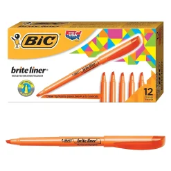 BIC Brite Liner Stick Highlighter, Chisel Tip, Orange, Dozen (90338/BL11OR)