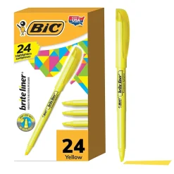 BIC Brite Liner Stick Highlighter, Chisel Tip, Yellow, 24/Pack (BL241YEL)