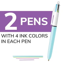 BIC 4-Color Ballpoint Retractable Pen, Medium Point, Assorted Ink, 2/Pk (AMP21AST)