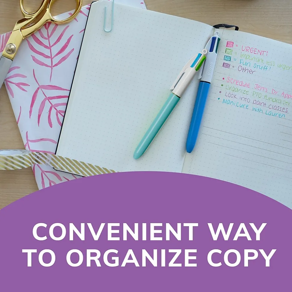 BIC 4-Color Ballpoint Retractable Pen, Medium Point, Assorted Ink, 2/Pk (AMP21AST)