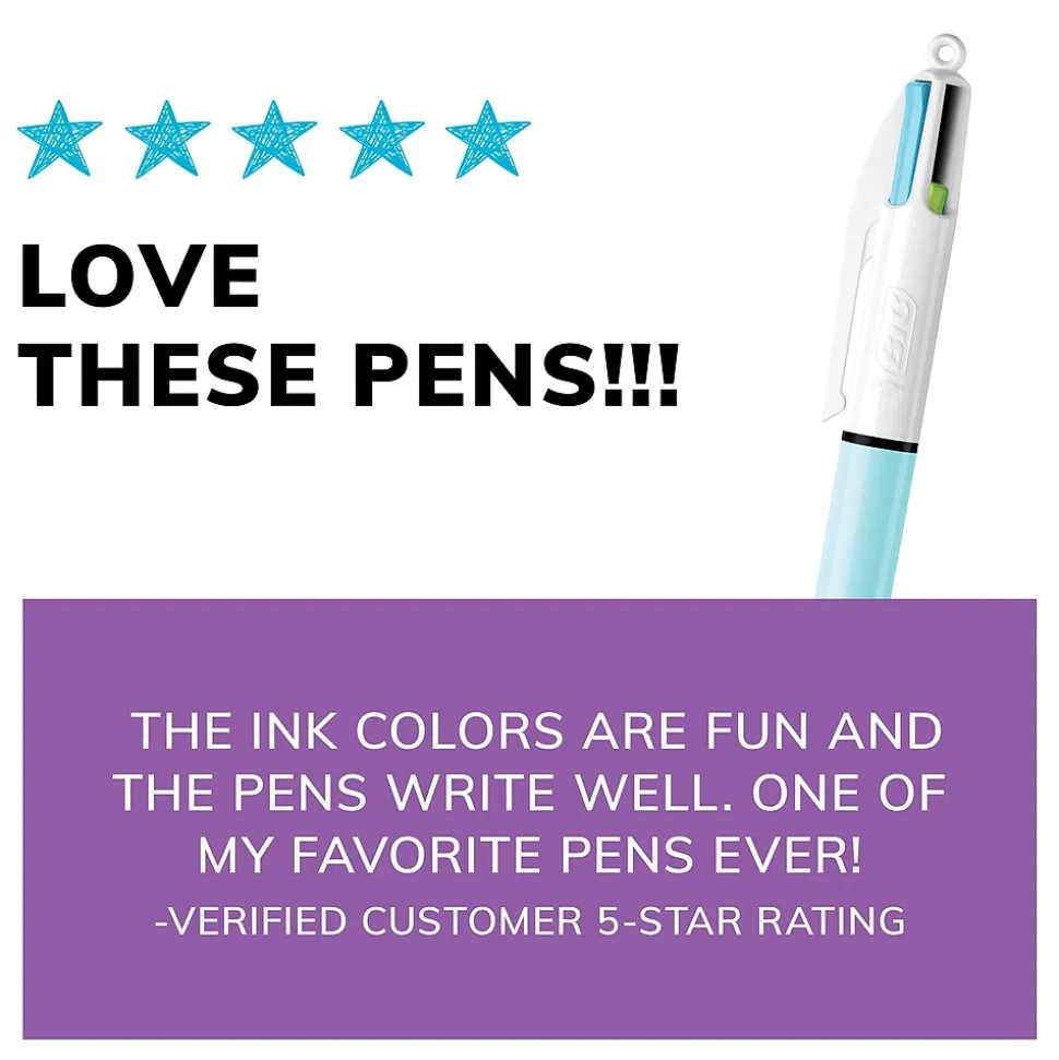 BIC 4-Color Ballpoint Retractable Pen, Medium Point, Assorted Ink, 2/Pk (AMP21AST)