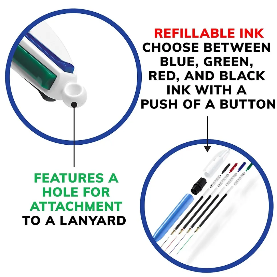 BIC 4-Color Retractable Ballpoint Pen, Medium Point, Multicolor Ink (24623/MM11)