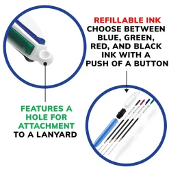 BIC 4-Color Retractable Ballpoint Pens, Medium Point, 1.4mm, Assorted Ink, 3/Pack (14540)