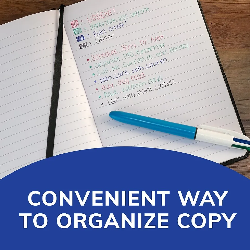 BIC 4-Color Retractable Ballpoint Pens, Medium Point, 1.4mm, Assorted Ink, 3/Pack (14540)