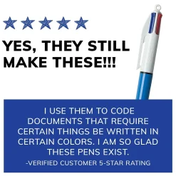 BIC 4-Color Retractable Ballpoint Pens, Medium Point, 1.4mm, Assorted Ink, 3/Pack (14540)