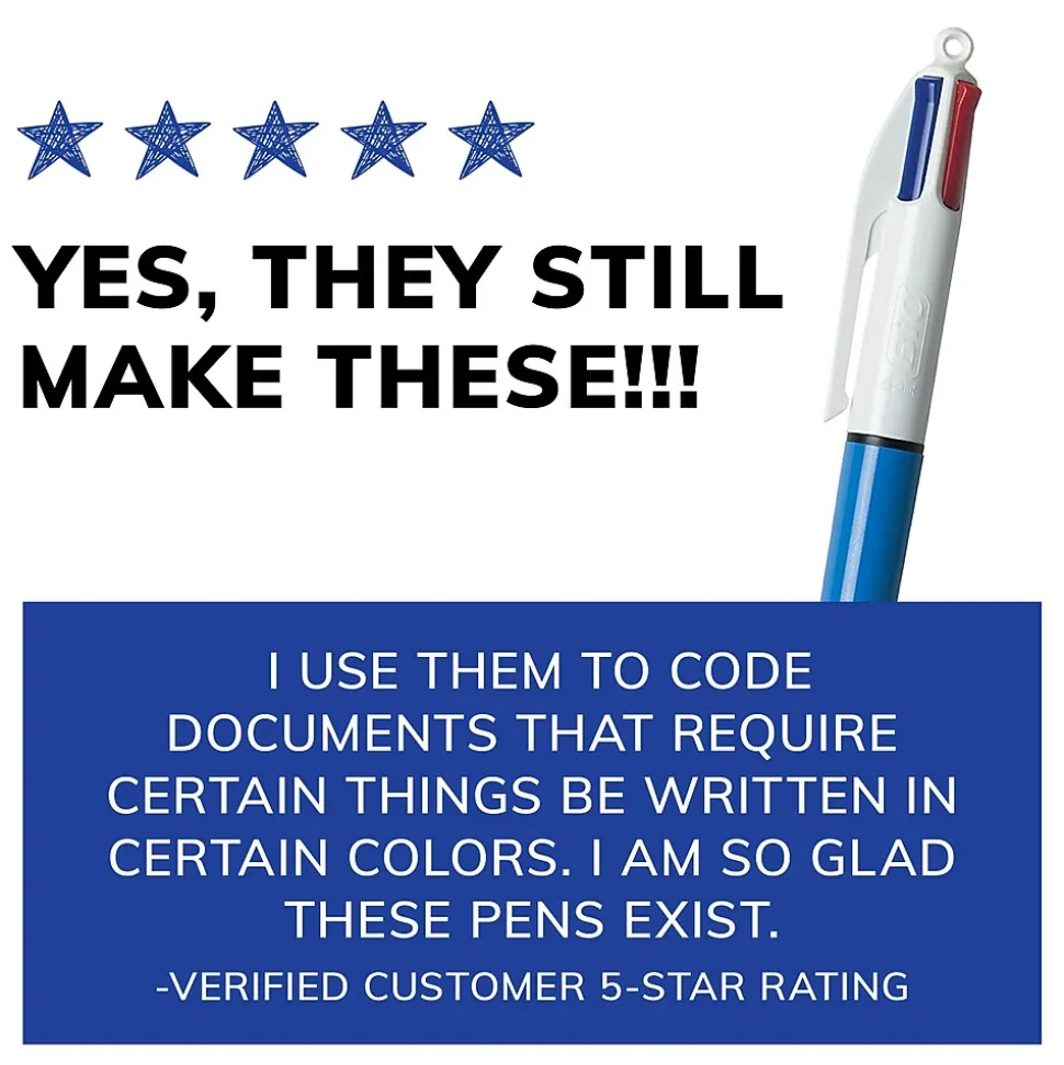 BIC 4-Color Retractable Ballpoint Pens, Medium Point, 1.4mm, Assorted Ink, 3/Pack (14540)