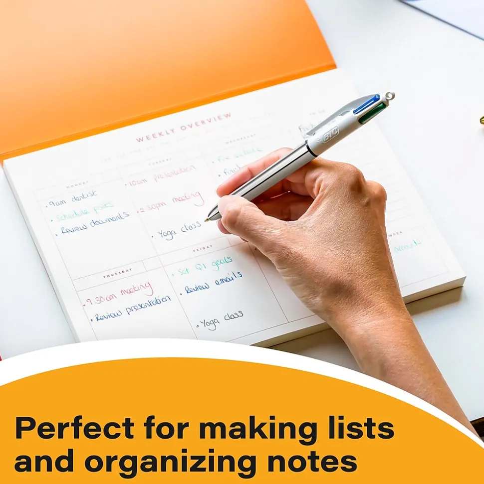 BIC 4-Color Shine Retractable Ballpoint Pen, Medium Point, Assorted Ink, 3/Pack (MMMTP31-AST)