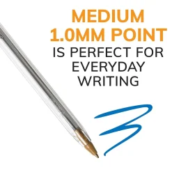BIC Cristal Ballpoint Pens, Medium Point, Blue Ink, Dozen (10126/MS11BL)