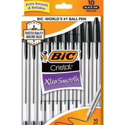 BIC Cristal Ballpoint Pen, Medium Point, Black Ink, 10/Pack (068271)