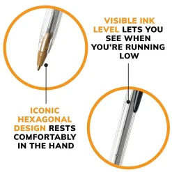 BIC Cristal Xtra Smooth Ballpoint Penss, Medium Point, 0.1mm, Black Ink, Dozen (MS11BK)