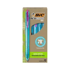 BIC ECOlutions Retractable Gel Pens, Medium Point, 1.0 mm, Assorted Inks, 12/Pack (RGLE11-AST)