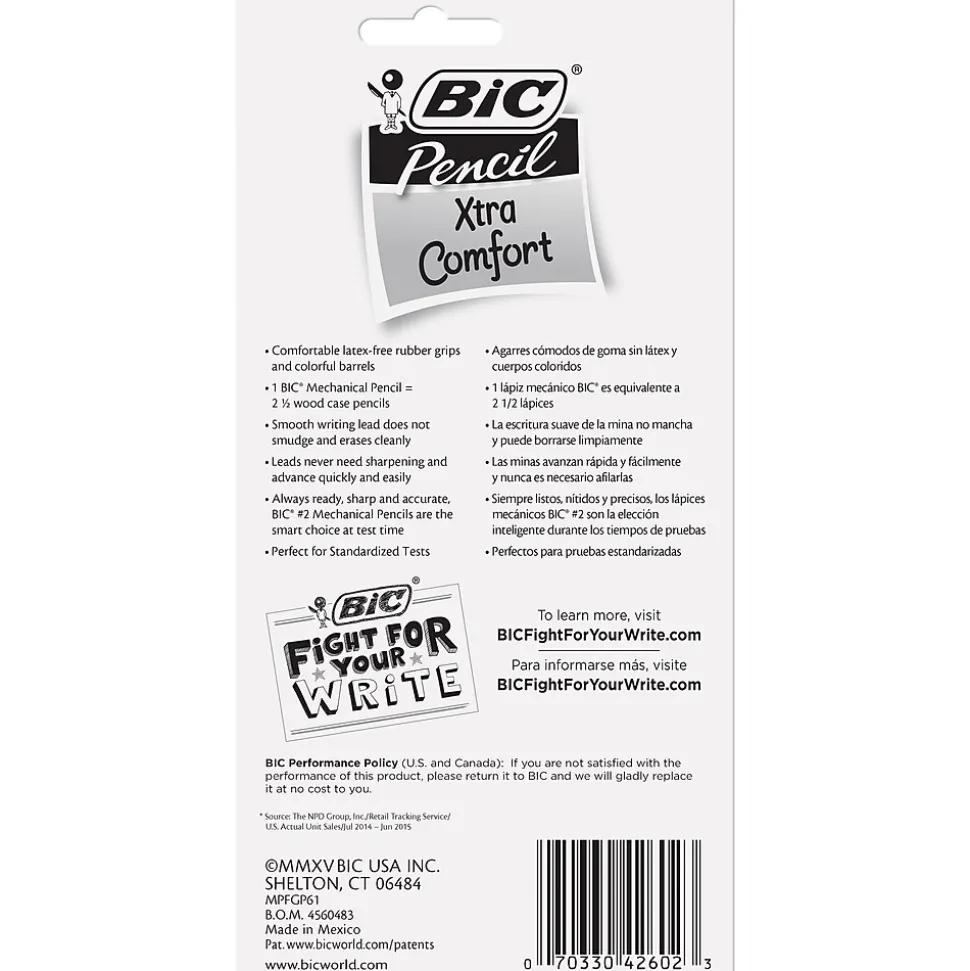 BIC Matic Grip Mechanical Pencil, 0.5mm, #2 Hard Lead, 6/Pack (42602)