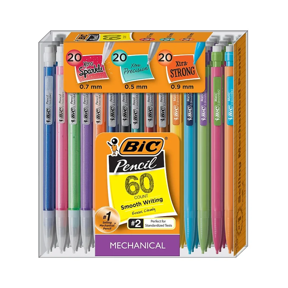 BIC Mechanical Pencils, Assorted Sizes, #2 Lead, 60/Pack (WX7TG026-BLK)