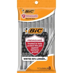 BIC Prevaguard Round Stic Ballpoint Pen, Medium Point, Black Ink, 8/Pack (GSAMP81-BLK)