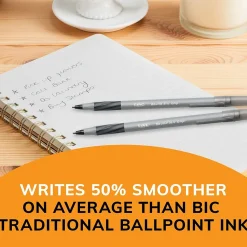 BIC Round Stic Grip Xtra Comfort Ballpoint Pens, Fine Point, 0.8mm, Black Ink, Dozen (13902)