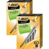 BIC Round Stic Xtra Life Ballpoint Pens, Medium Point, Black, 60/Pack, 2 Packs (BICGSM609BK-2)