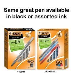 BIC Round Stic Xtra Life Ballpoint Pens, Medium Point, 1.0mm, Blue Ink, 60/Pack (GSM609BE)