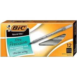BIC Round Stic Xtra Precision Ballpoint Pens, Fine Point, 0.8mm, Black Ink, Dozen (20129/GSF11BK)