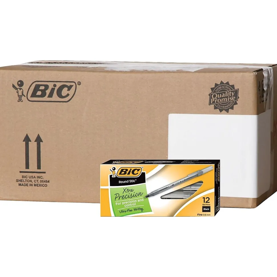 BIC Round Stic Xtra Precision Ballpoint Pens, Fine Point, Black, 432/Carton (GSF11BLKCT)