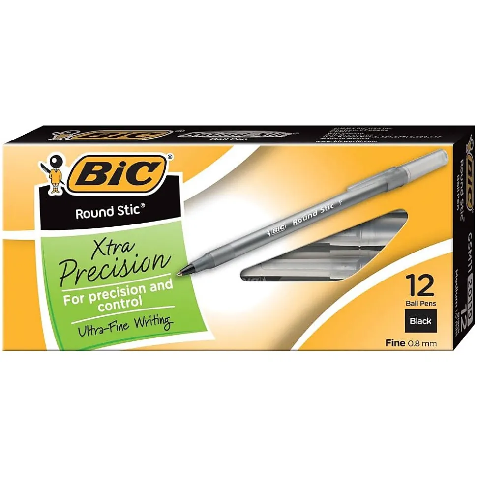 BIC Round Stic Xtra Precision Ballpoint Pens, Fine Point, Black, 432/Carton (GSF11BLKCT)