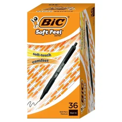BIC Soft Feel Retractable Ballpoint Pen, Medium Point, Black Ink, 36/Pack (SCSM361BLK)