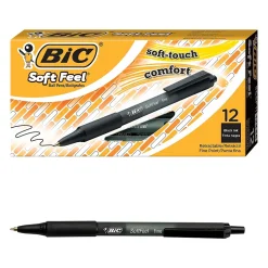 BIC Soft Feel Retractable Ballpoint Pens, Medium Point, 1.0mm, Black Ink, Dozen (SCSM11BLK)