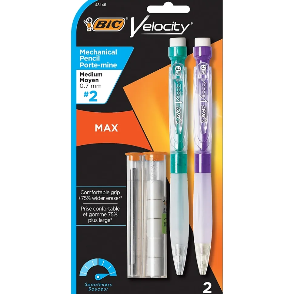 BIC Velocity Max Mechanical Pencil, 0.7mm, #2 Hard Lead, 2/Pack (MPMX7P21-BLK)