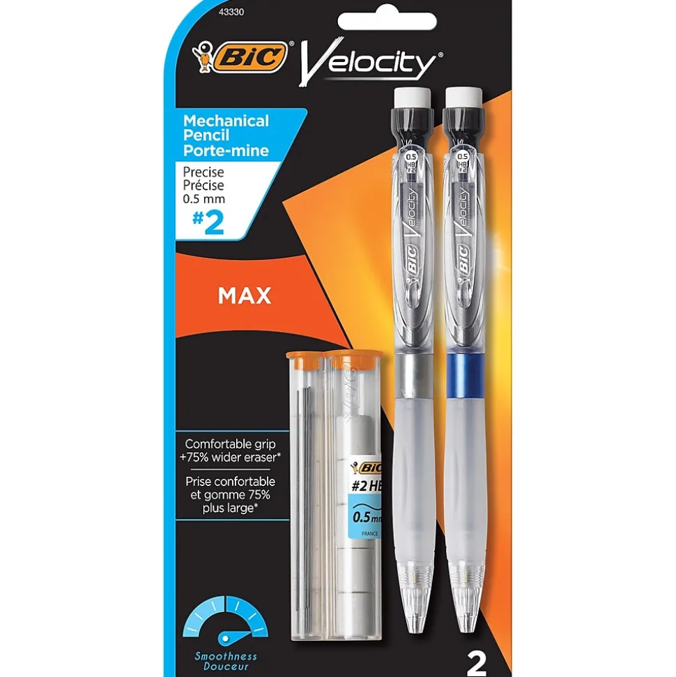 BIC Velocity Max Mechanical Pencil, 0.5mm, #2 Hard Lead, 2/Pack (MPMX5P21BLK)